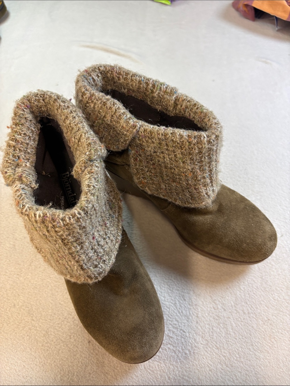 Bjorndal Olive Suede Ankle Boots with Knit Cuff